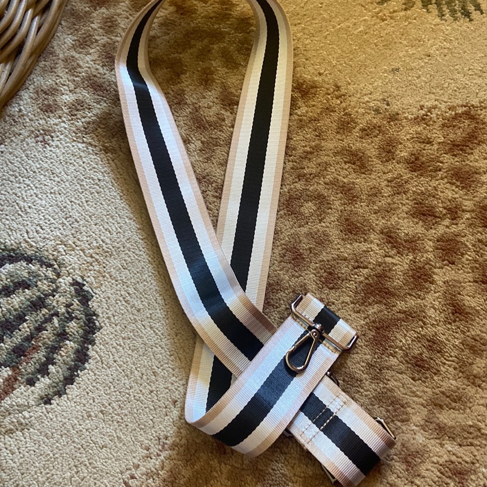 CAMEL/BLACk/WHITE STRIPE GUITAR STRAP for handbag